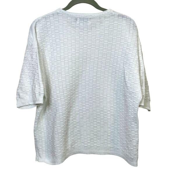 1980's L.L. Bean Made in USA 100% Cotton Mixed Knit Floral Short Sleeve Sweater - Picture 8 of 9